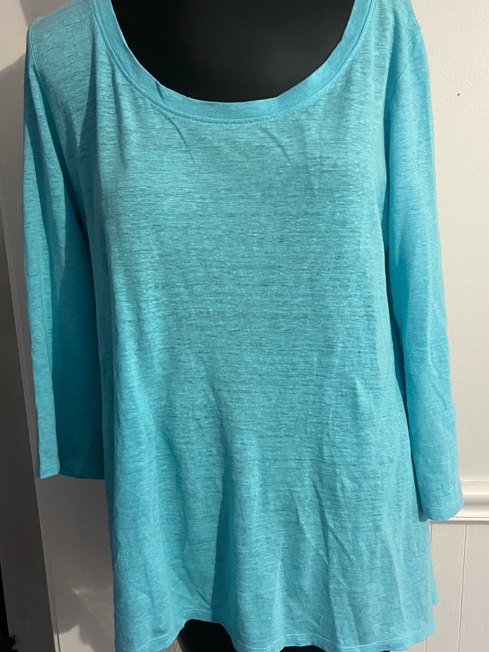 Eileen Fisher Scoop Neck Long-Sleeve Top - Aqua Blue